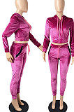 Purple High Quality Velvet Long Sleeve Hoodie Tops Skinny Pants Plain Color Sets YLY128-6