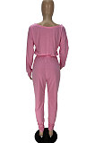 Pink Casual Pure Color Long Sleeve Loose Collect Waist Jumpsuits XUY9118-2
