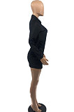 Black Women Korea Velvet Bodycon Sexy Button Cardigan Mid Wasit Turn-Down Collar Single-Breasted Mini Dress HXF5072-1