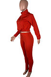 Yellow Casual New Long Sleeve Zipeer Loose Tops Skinny Pants Plain Color Sets MOM8029-5