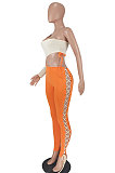 Orange Sexy Solid Color Single Sleeve Dew Waist Tied Tight Mid Waist Bodycon Jumpsuits ED1069