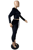 Red High Quality Velvet Long Sleeve Hoodie Tops Skinny Pants Plain Color Sets YLY128-4