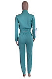 Sea Blue Women's High Quality Side Strip Long Sleeve Zip Front Sweater Velvet Trousers Sets TZ1208-3