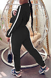Brown Women's High Quality Side Strip Long Sleeve Zip Front Sweater Velvet Trousers Sets TZ1208-1