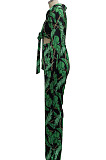 Green Sexy New Printing Long Sleeve Bandage Crop Tops Wlide Leg Pants Sets SMR10673-1