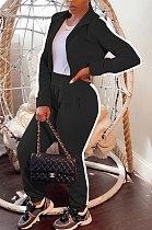 Black Women's High Quality Side Strip Long Sleeve Zip Front Sweater Velvet Trousers Sets TZ1208-2
