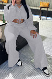 Black Modest New Long Sleeve Drawsting Zip Hooded Tops Wide Leg Pants Sport Sets TZ1209-3