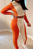 Autumn Winter New Matching Color Long Sleeve Zip Front Tops Skinny Pants Casual Sets SDE1088