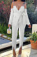 Rice White Women Cardigan Condole Belt Solid Color Sexy V Collar Split Pants Sets LD81043