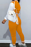 Orange Casual Webbing Spliced Ribber Letter  Printing Long Sleeve Cardigan Jacket Coat Trousers Baseball Uniform Sets SM9213-2