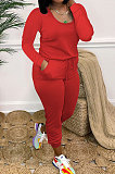 Blue Casual Solid Color Long Sleeve Round Neck Zip Back Collect Waist Slim Fitting Jumpsuits XXR3002-3