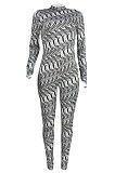 Gray Women Fashion Printing Long Sleeve Sexy Bodycon Jumpsuits AGY68521