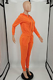 Orange Sports Long Sleeve Hoodie Pencil Pants Plain Color Sets XMY081-4