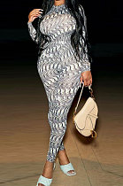 Gray Women Fashion Printing Long Sleeve Sexy Bodycon Jumpsuits AGY68521
