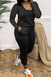 Grey Casual Solid Color Long Sleeve Round Neck Zip Back Collect Waist Slim Fitting Jumpsuits XXR3002-5