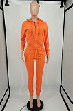 Orange Sports Long Sleeve Hoodie Pencil Pants Plain Color Sets XMY081-4