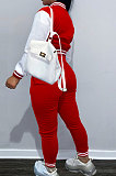 Red Casual Webbing Spliced Ribber Letter  Printing Long Sleeve Cardigan Jacket Coat Trousers Baseball Uniform Sets SM9213-3
