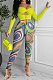 Yellow Women Solid Color Top Drawsting Sexy Mesh Spaghetti Printing Pants Sets AGY68523-1