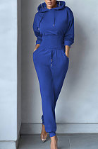 Blue Wholesale New Long Sleeve Hoodie Mid Waist Trousers Slim Fitting Plain Color Sets WY6855-4