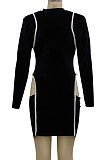 Wine Red Night Club Spliced Long Sleeve O Neck Hollow Out Slim Fitting Hip Dress SMR10699-2