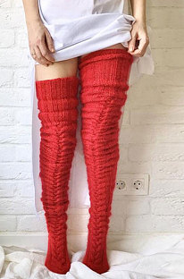Knitted Thigh Hihg Socks in Red WLW01-5