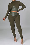 Black Fashion Half Turtle Neck Long Sleeve Zipper Spliced Tight Pants Sets CCY9280-2