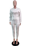 White Wholesale New Long Sleeve Hoodie Mid Waist Trousers Slim Fitting Plain Color Sets WY6855-1