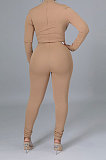 Apricot Fashion Half Turtle Neck Long Sleeve Zipper Spliced Tight Pants Sets CCY9280-3