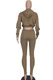 Gray Women Fashion Casual Dew Waist Pure Color Bodycon Pants Sets ED1072-1