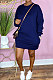 Royal Blue Cotton Blend Long Sleeve Round Collar With Pocket Casual Hoody Tops XXR3009-3