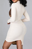 White Women Trendy Sexy Skinny Hip Spliced PU Mid Waist Mini Dress CCY9299-2