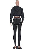 Coffee Women Fashion Casual Dew Waist Pure Color Bodycon Pants Sets ED1072-4