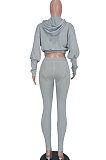 Coffee Women Fashion Casual Dew Waist Pure Color Bodycon Pants Sets ED1072-4