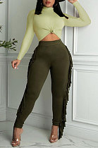 Green Women Sexy Trendy Pure Color Bodycon Tassel Pants Sets AGY68526