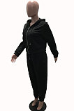 Khaki Autumn Winter Fat Women Long Sleeve Cardigan Zipper Hoodie Trousers Solid Color Sets YSH86272-2