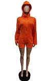 Orange Pure And Fresh Casual Polar Fleece Long Sleeve Hoodie Living At Home Romper Shorts F88397-3