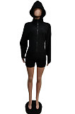 Coffee Pure And Fresh Casual Polar Fleece Long Sleeve Hoodie Living At Home Romper Shorts F88397-4