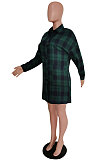 Green Wholesale New Plaid Long Sleeve Lapel Neck Single-Breasted Shirt Dress F88314-2