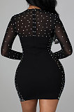 Black Women Sexy Bling Bling Hip Perspectivity Pullover Mid Waist Mini Dress CCY9325-2