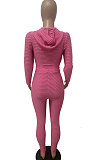Pink Women Autumn Winter Sport Yoga Long Sleeve Cardigan Zipper Solid Color Casual Pants Sets LD81046-1