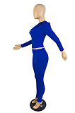 Blue Simple New Fish-Scale Pattern Long Sleeve Zipper Hoodie Skinny Pants Yoga Solid Color Sets ZMM9135-1