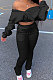 Black Women Batwing Sleeve Pure Color Long Sleeve Crop Ruffle Pants Sets LD8768-4