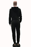 Black Autumn Winter Fat Women Long Sleeve Cardigan Zipper Hoodie Trousers Solid Color Sets YSH86272-1