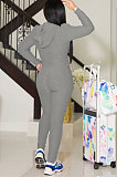 Gray Women Autumn Winter Sport Yoga Long Sleeve Cardigan Zipper Solid Color Casual Pants Sets LD81046-2