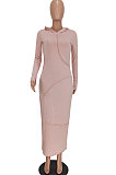 Black Women Fashion Long Sleeve Solid Color Cotton Hooded Mid Waist Long Dress ED1073-1