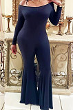 Red Sexy Cotton Blend Long Sleeve Slim Fitting Solid Color Flare Jumpsuits ZMM9123-2