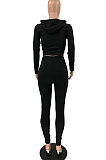 Black Modest Shirred Detail Side Stripe Long Sleeve Dew Waist Tops Pencil Pants Slim Fitting Sets YYF8257-4