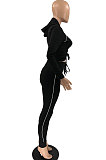 Kahki Modest Shirred Detail Side Stripe Long Sleeve Dew Waist Tops Pencil Pants Slim Fitting Sets YYF8257-2