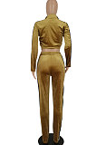 Pink Women Long Sleeve Cardigan Zipper Pleuche Pure Color Spliced Pants Sets FFE187-2