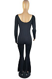 Black Sexy Cotton Blend Long Sleeve Slim Fitting Solid Color Flare Jumpsuits ZMM9123-3